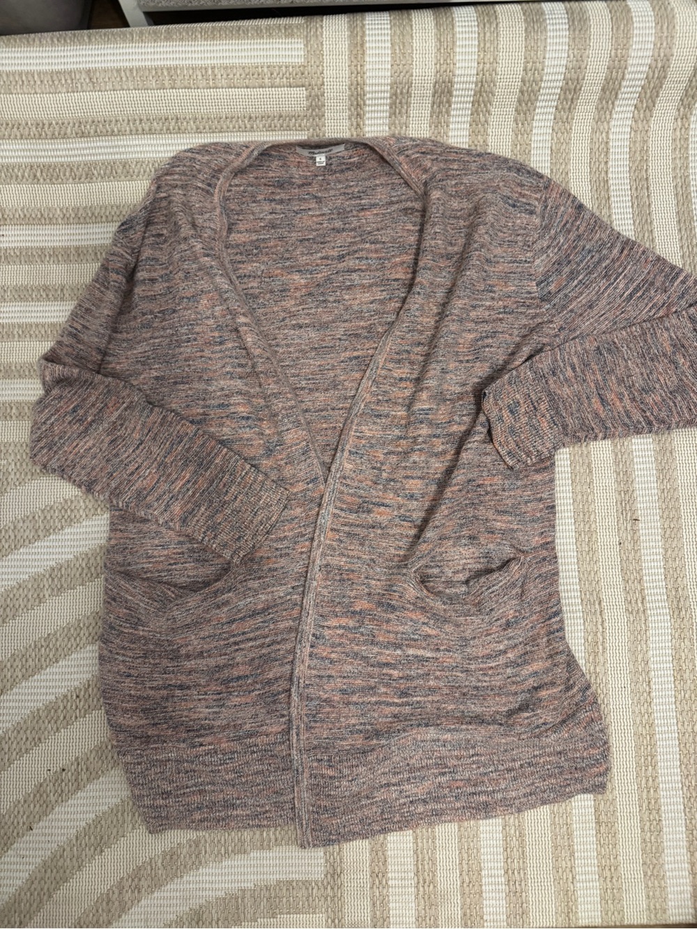 Madewell Marled Open-Front Cardigan in Peach and Gray
